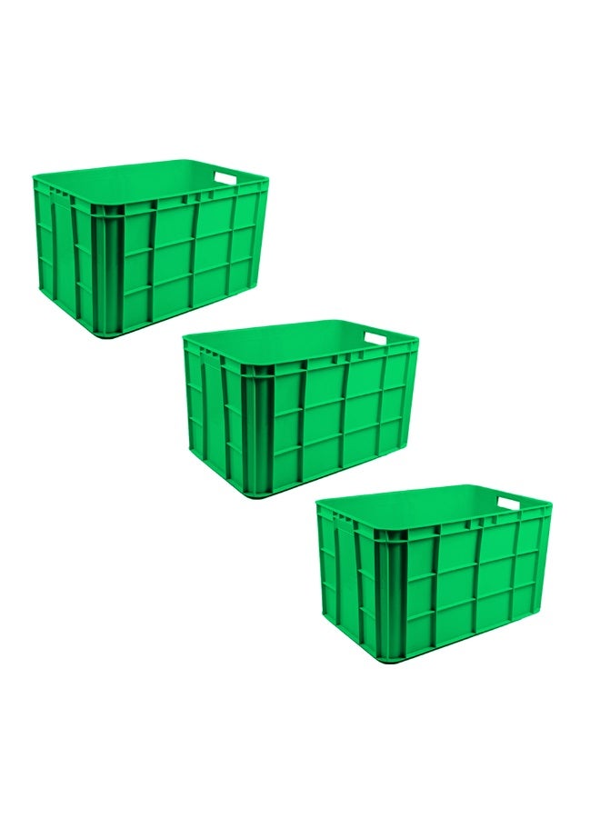 Plastica Industries LLC Plastic Storage Fish/Multipurpose Crate Box 600×400×350 mm 72L Stackable Heavy Duty Reinforced Walls Anti-Slip Base for Home Industrial Commercial Delivery - Green (3pcs) - Image 1